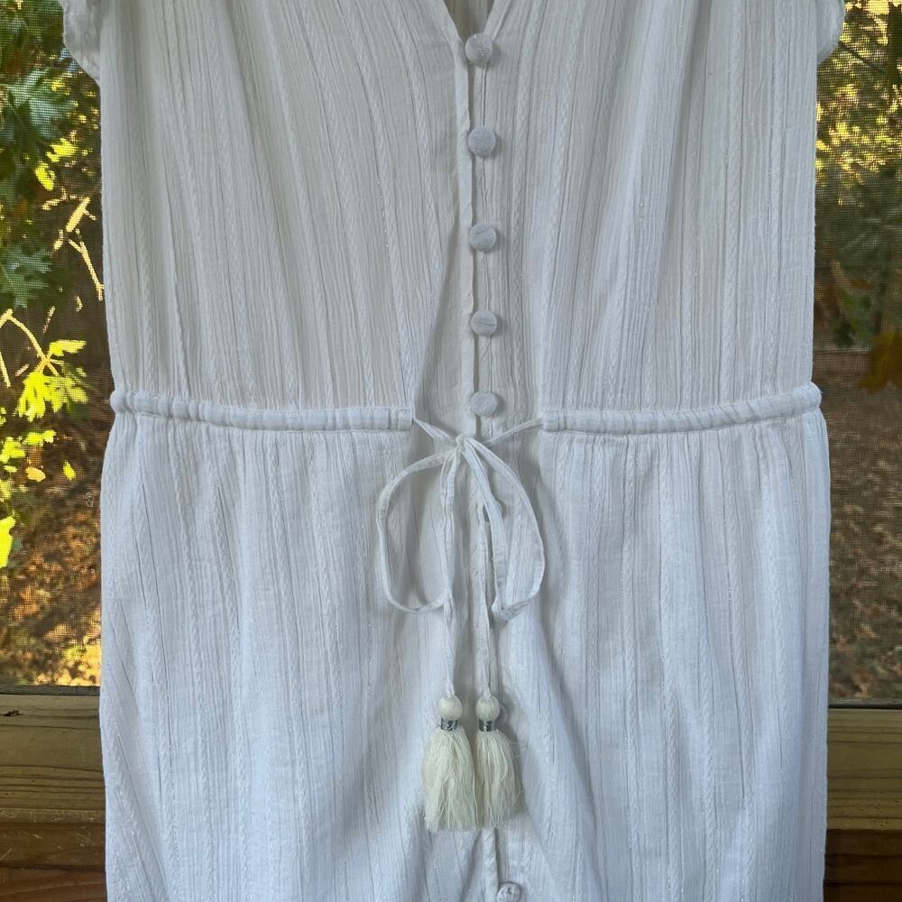 Veronica Beard White Tinzia Dress Midi Length Ruffle Hem Size L - Picture 7 of 14